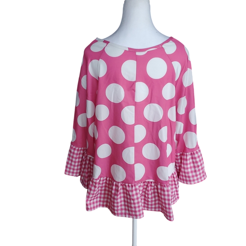 Pink/White Polka Dot/Plaid Blouse (Small)